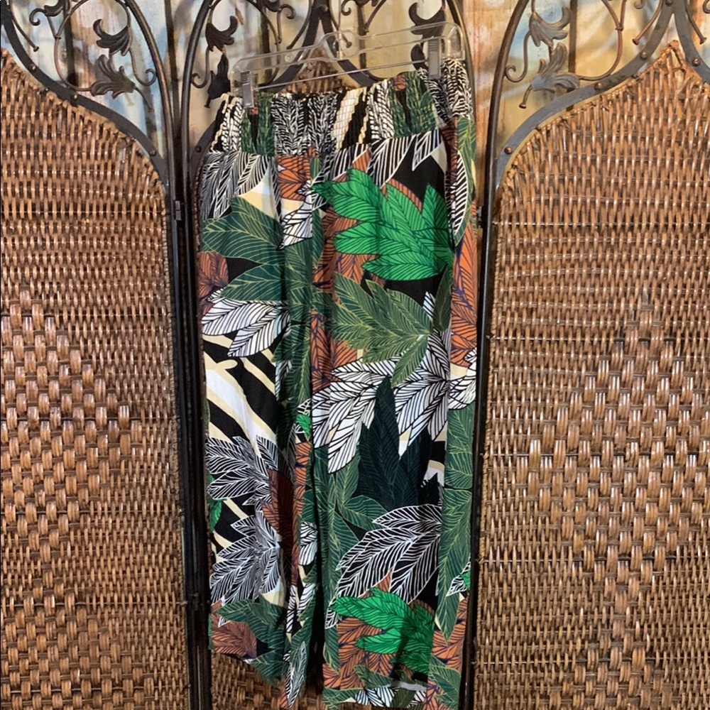 Tahari Wild Jungle Print Wide Leg Elastic Waist Pants Size 1X